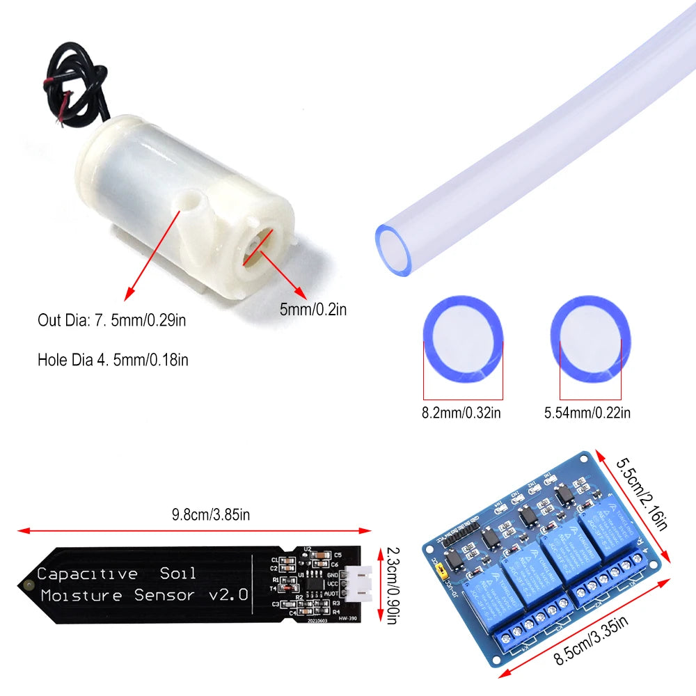 Automatic irrigation system, DIY automatic watering kit, garden water pump, greenhouse, flower, soil moisture sensor, relay module