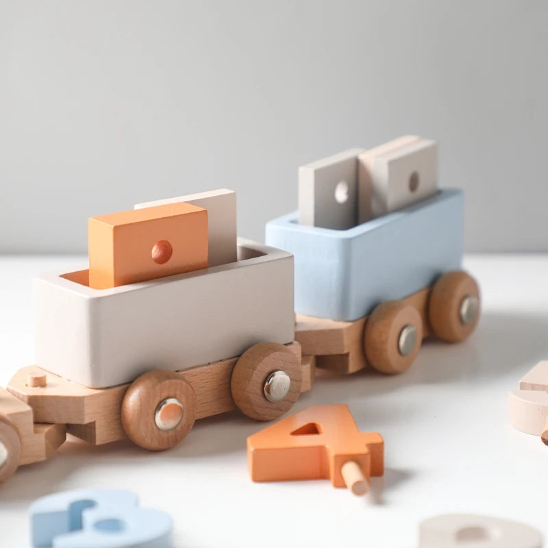 Jouets Montessori Train en bois jouet d'anniversaire bébé jouets éducatifs chariot en bois bébé jouets d'apprentissage nombre de bois bébé jouets cadeaux