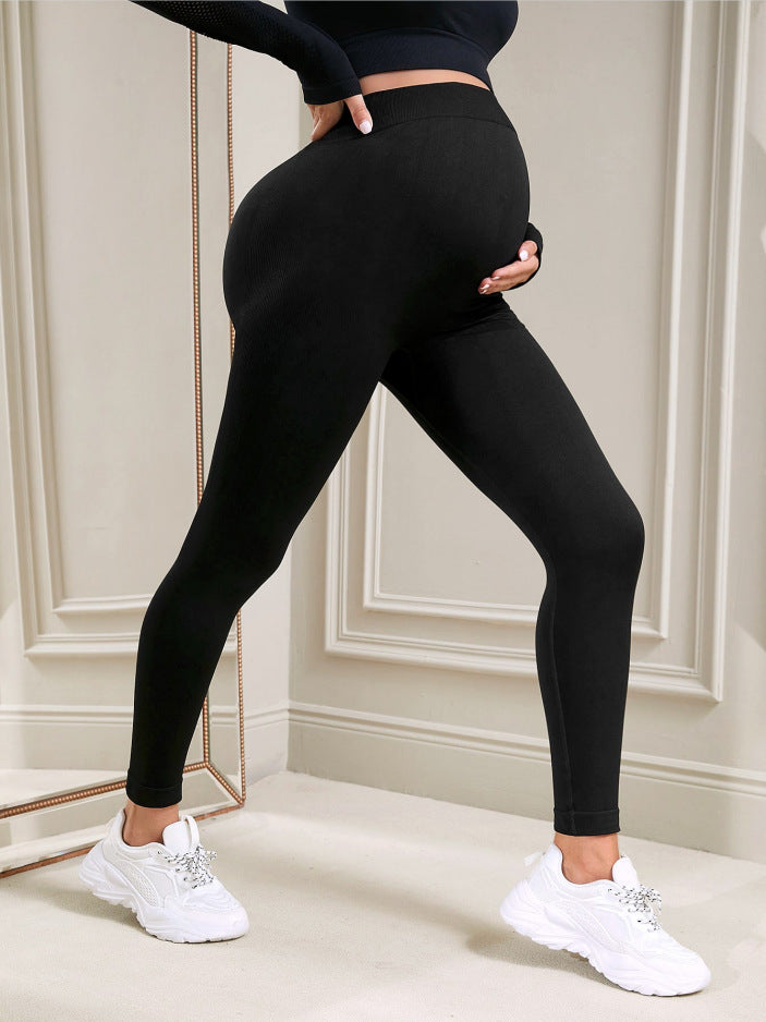 High-waisted elastic maternity leggings, slim fit for pregnant women, postpartum belly support, body-shaping fitness pants
