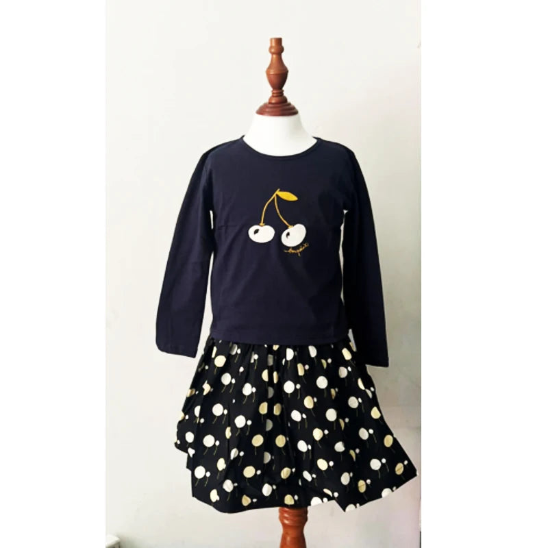 Ensembles de vêtements t-shirts et jupes pour enfants aw25 bp, t-shirts à manches longues imprimés mignons pour filles et jupe imprimée à pois, ensemble de vêtements
