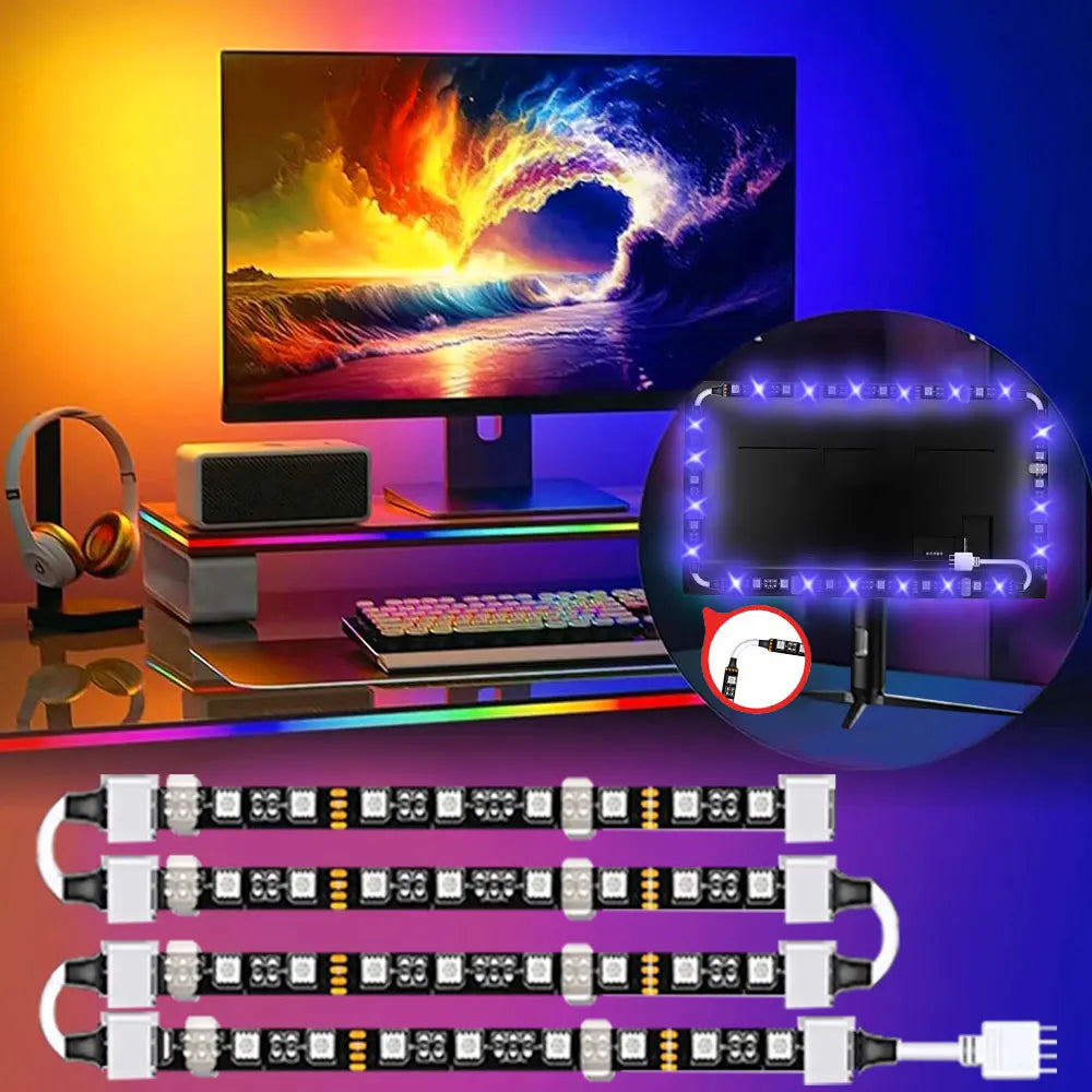 5V USB LED Strip Light, TV Backlight Strip with Remote Control, DIY Color Lighting, 49/49/55/58 inch, Decoration