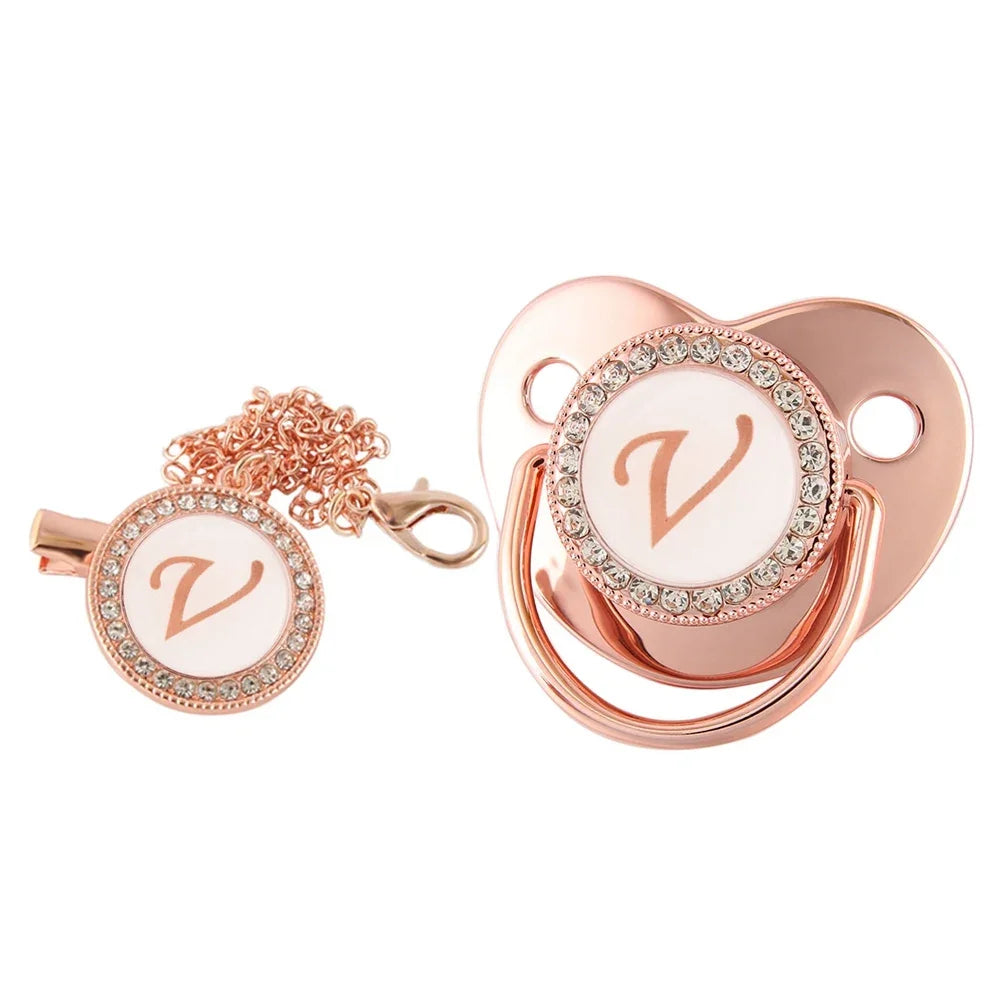 26 lettres bébé attache-sucette or Rose Bling porte-sucette Silicone sucette mamelon factice bébé douche cadeaux