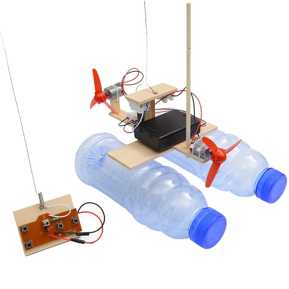 Kit de jouets éducatifs à monter soi-même, jouets scientifiques, télécommande, modèle de bateau à vent, cadeaux pour enfants (sans bouteilles)
