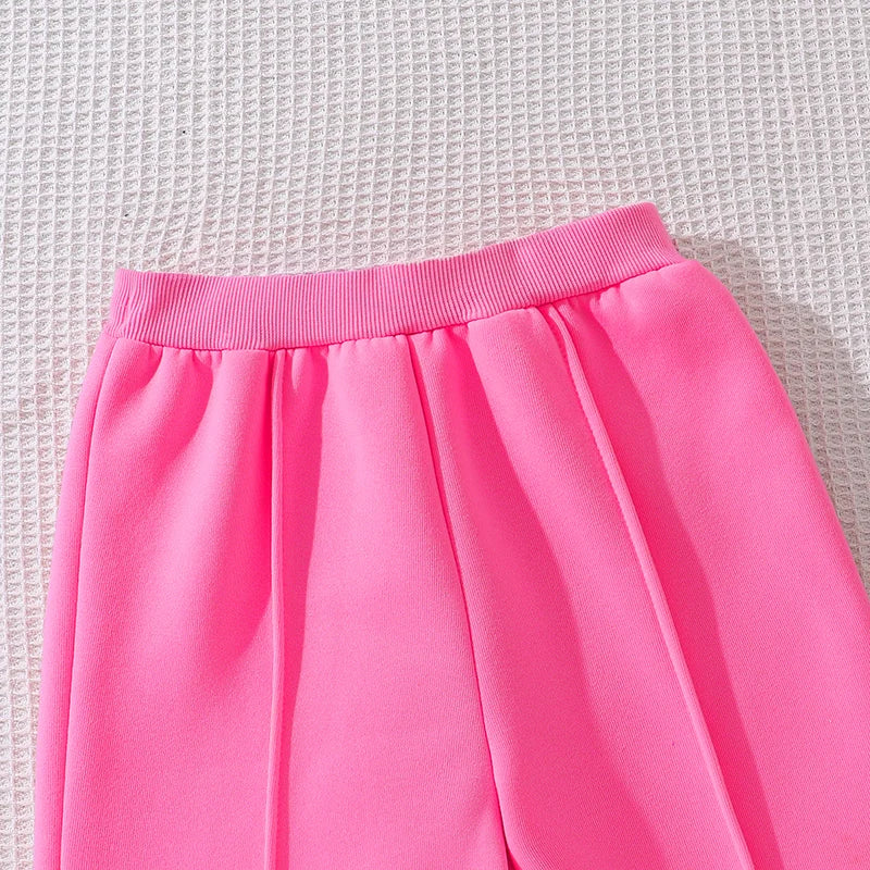 Ensemble de vêtements chauds pour enfants, couleur unie, imprimé cœur, haut et pantalon, sport décontracté, ample, vêtements de salon, automne et hiver