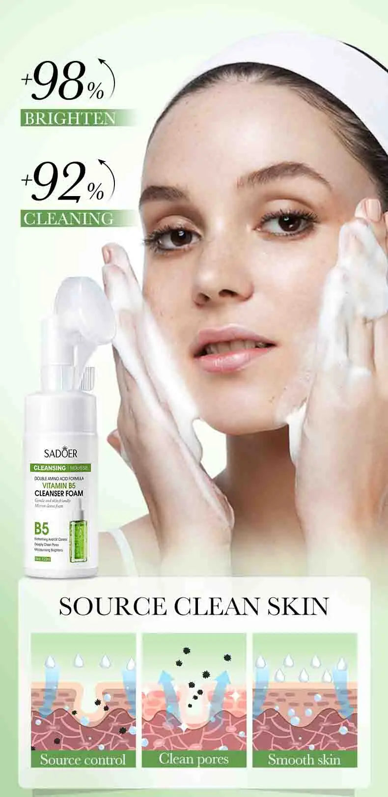 SAODER Q10 vitamine C nettoyant pour le visage mousse de lavage du visage nettoyage du visage Mossee hydratant éclaircissant produits de soins de la peau du visage