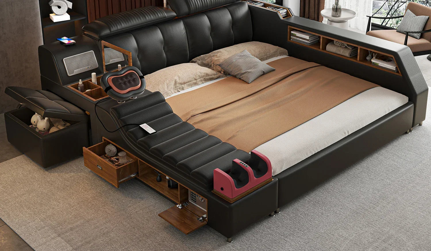 Lit Double moderne filles Design chambre intelligente reine King Size lit beauté dormir princesse cuir Cama salon Suite meubles