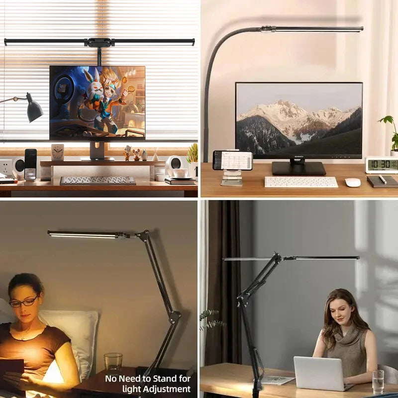 Lampes de bureau LED à double tête, lumière de moniteur d'ordinateur à intensité variable en continu, lampe de table USB pour étude de bureau, luminaire de lecture  lumiere bureau  lampe ecran ordinateur