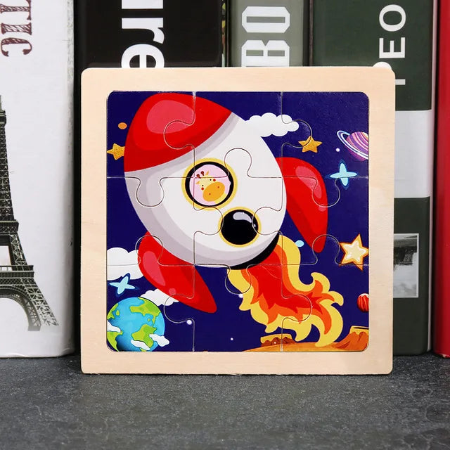 Puzzle en bois de petite taille, jouets Montessori pour bébé, jeu de société 3D, jouets éducatifs, cadeau pour enfants, 9 pièces