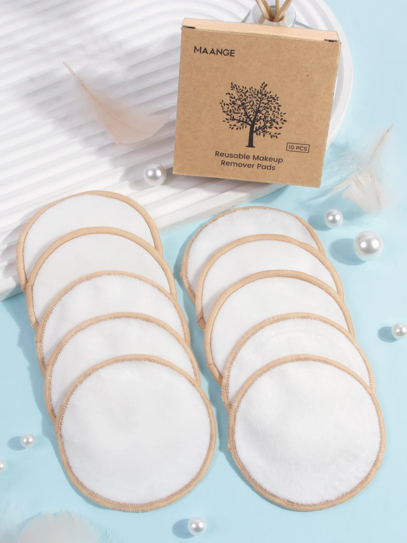 MAANGE-Tampons démaquillants réutilisables, lavables, pour le nettoyage du visage, éponge propre, crème liquide, démaqucorporelle, outils cosmétiques, 10 paquets