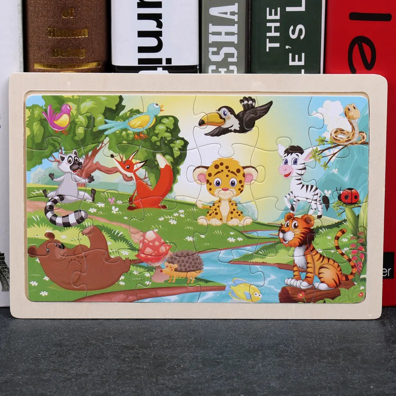 Nouveau 24 pièces Puzzles en bois enfants dessin animé Animal bois Puzzle jouets d'apprentissage éducatif précoce pour enfants cadeau