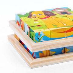 Puzzle en bois peint à Six côtés, blocs de construction tridimensionnels pour animaux de la circulation, jouet éducatif pour l'éducation précoce