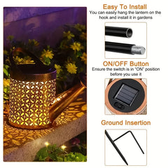Solar Watering Can Outdoor Waterproof Shower Light LED Fairy Art for Garden Walkway Patio Lawn Decor Lighting