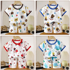 Ensemble de vêtements d'été en pur coton pour enfants, t-shirt à manches courtes avec Short, dessin animé mignon, pyjama décontracté pour bébés en bas âge