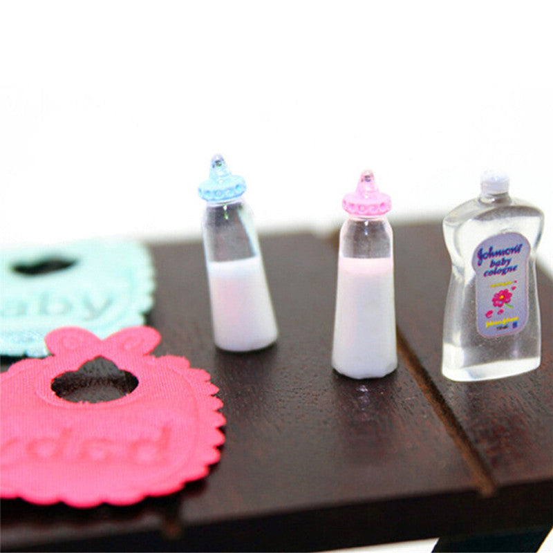 1:12 scale dollhouse, miniature baby bottles, bib and shampoo set, nursery accessory, gift