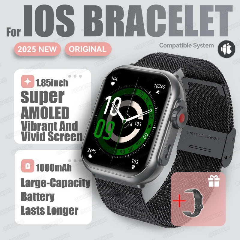 2025 nouvelle mode sport montre intelligente hommes femmes 1.85 pouces HD AMOLED plein écran tactile IP68 étanche Bluetooth appel montres intelligentes