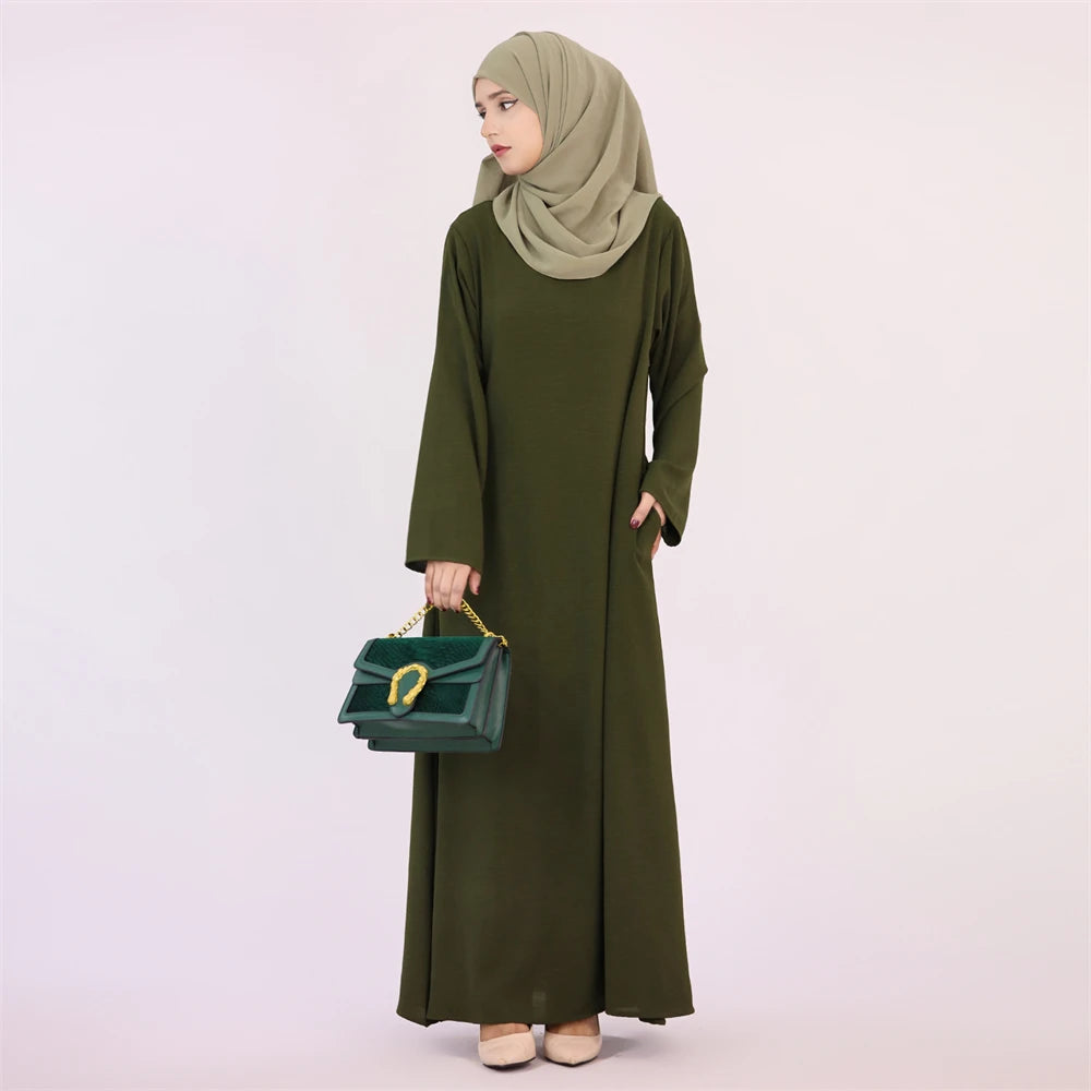 Noir blanc rose solide dubaï modeste sous Robe Abaya Islam caftan musulman avec poches robes pour femmes Robe Femme Musulmane