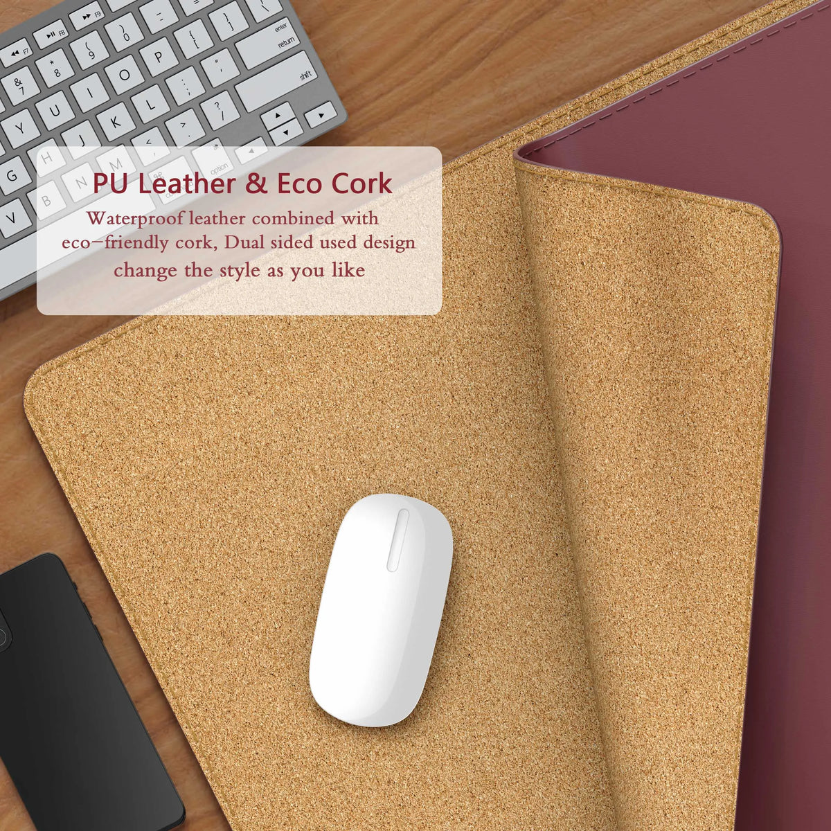 Cork leather desk mat, keyboard desk mat, large gaming mouse pad, desktop writing pad for office and home