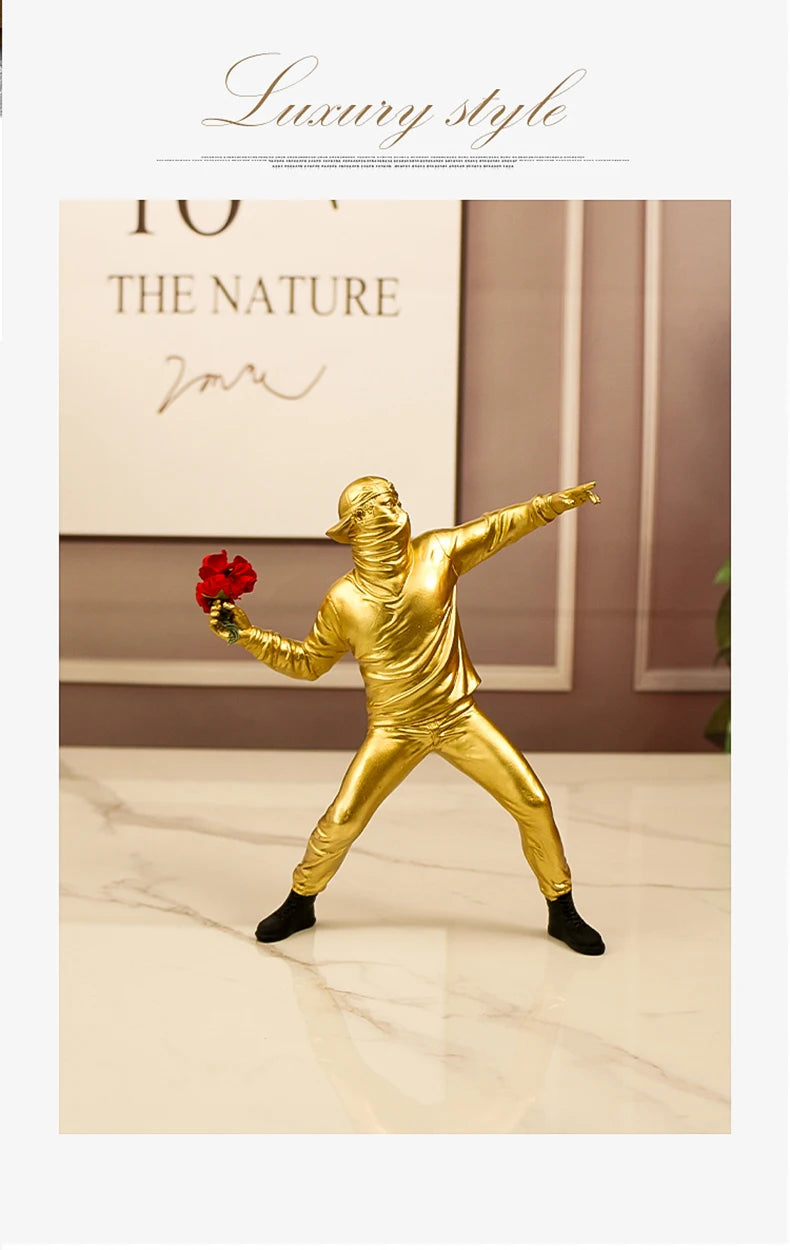 Statues en résine, Sculptures, lanceur de fleurs Banksy, bombardier, accessoires de décoration pour la maison, ornements modernes, Figurine de collection