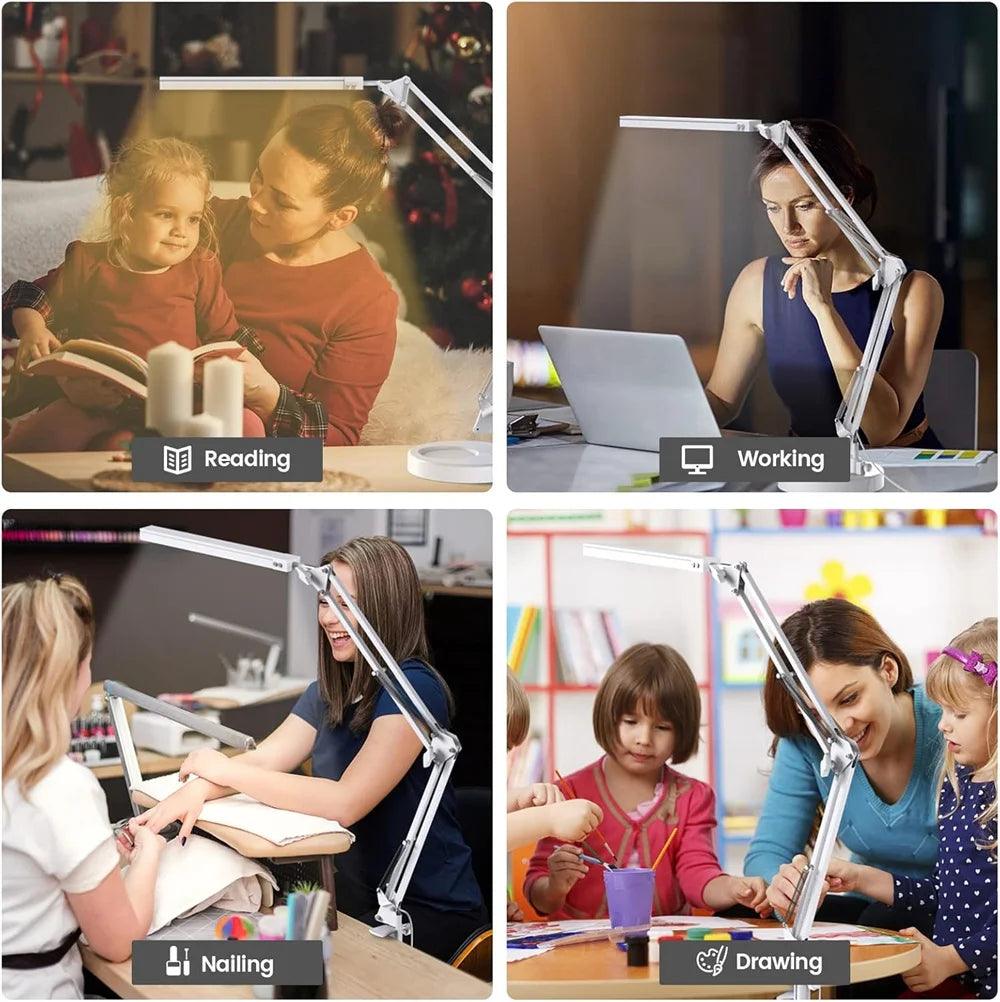 LED desk lamp, adjustable flexible reading lamp with variable brightness, 3 colors, 10 brightness levels, table lamp with memory function for the office