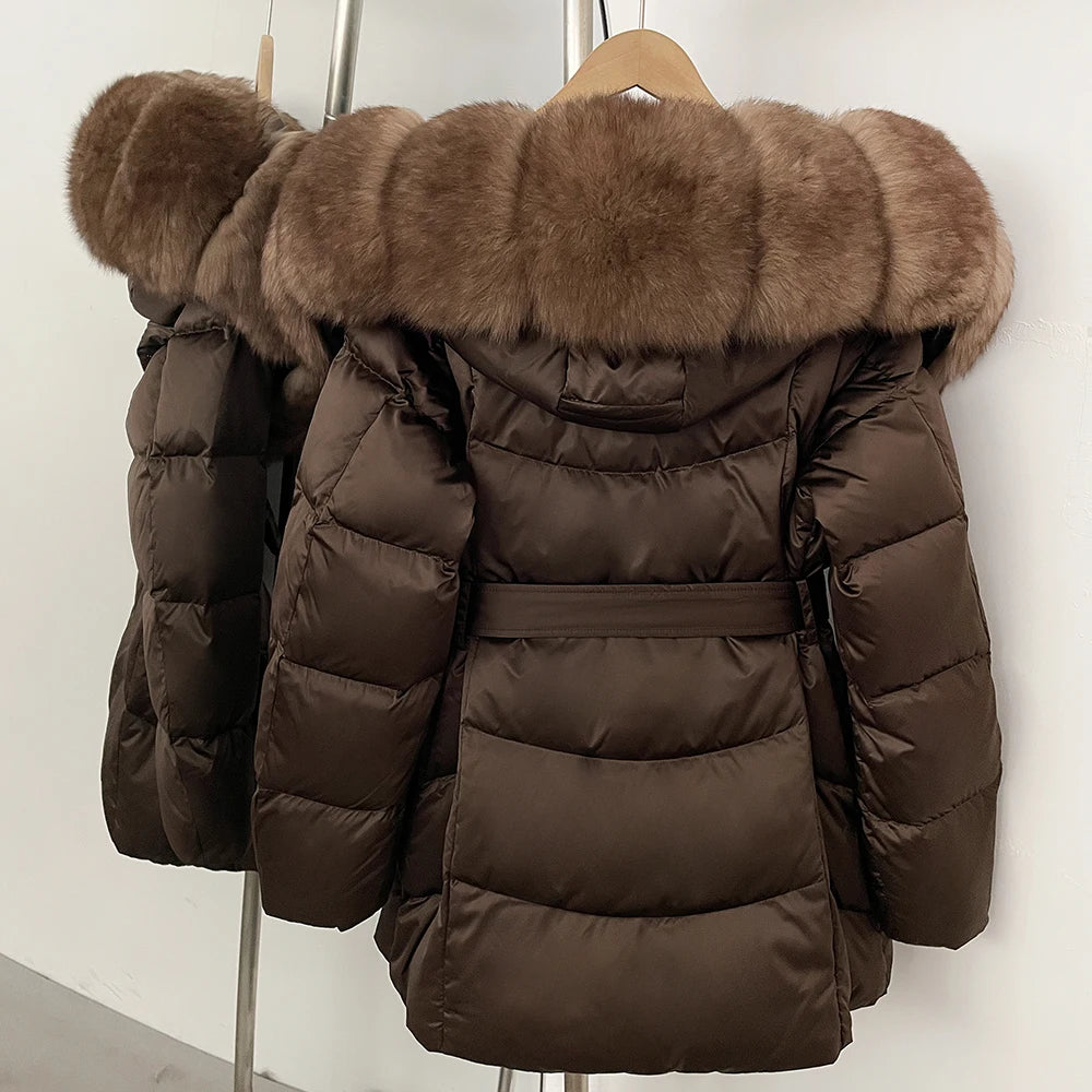 Down Jacket Women Large Fox Fur Hooded Thick Natural Silver Fur Warm Female Parkas Waterproof 2025 Winter 90% Duck Down Coat