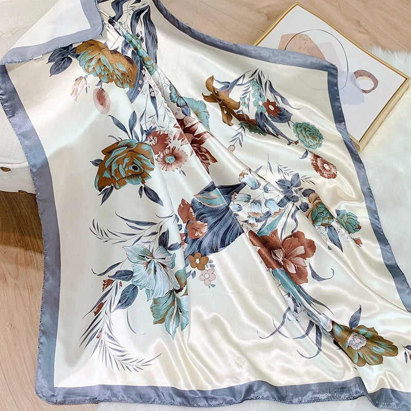2025 Design marque foulard foulard châle enveloppes imprimer soie Satin écharpe carré femmes musulman Hijab élégant bandeau Bandana