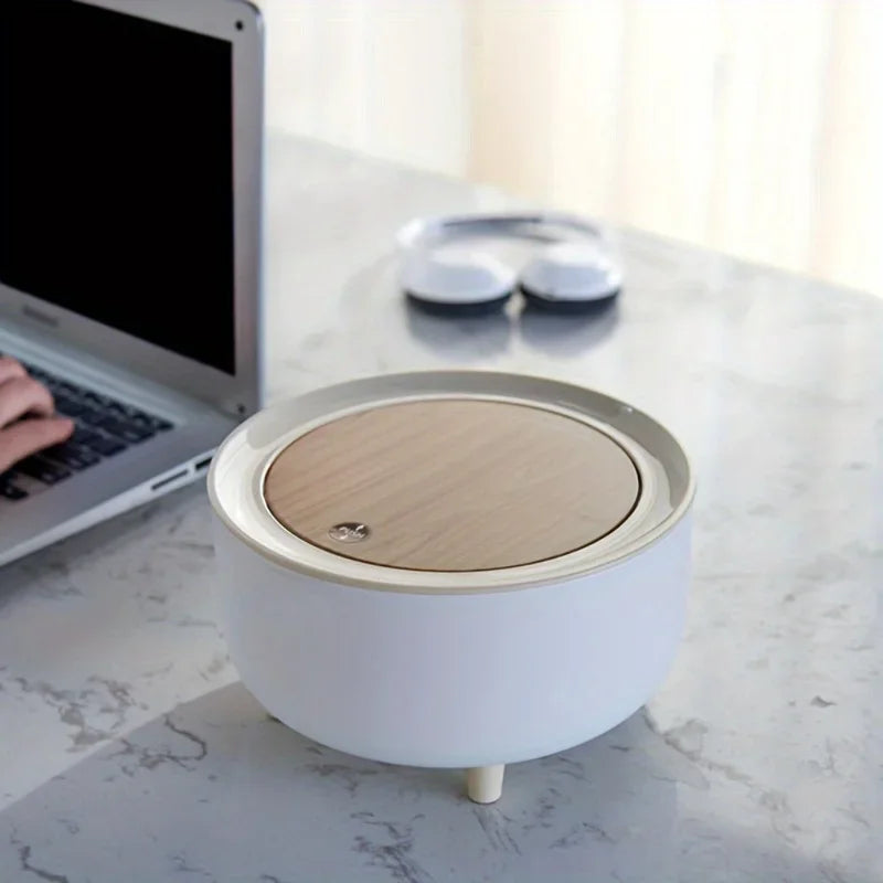 Poubelle ronde avec couvercle, poubelle blanche avec pied, corbeille à papier, poubelle pour chambre, cuisine, bureau, salon