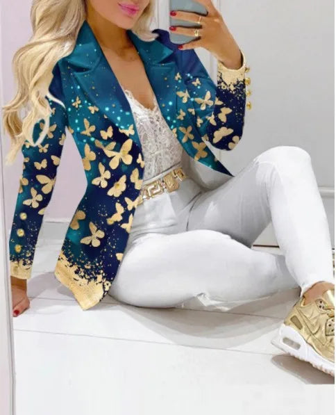 Women's Casual Striped Printed Suit, Office Lady Coat and Pant Set, Elegant Fashion Long Sleeve Top, Trousers, Two Piece Set, Female Outfit, 2023
