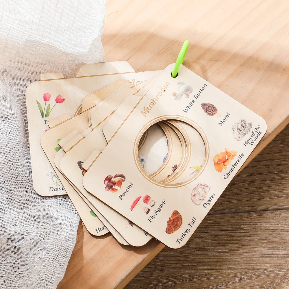 Livre en bois Montessori, jouets éducatifs, animaux d'extérieur, plantes, Puzzle cognitif, jouets pour enfants de 0 à 12 mois