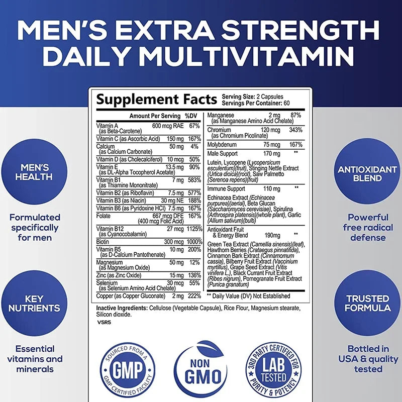 Supplément multivitaminique pour hommes – Améliore l'immunité, augmente l'énergie et l'endurance, favorise la santé globale