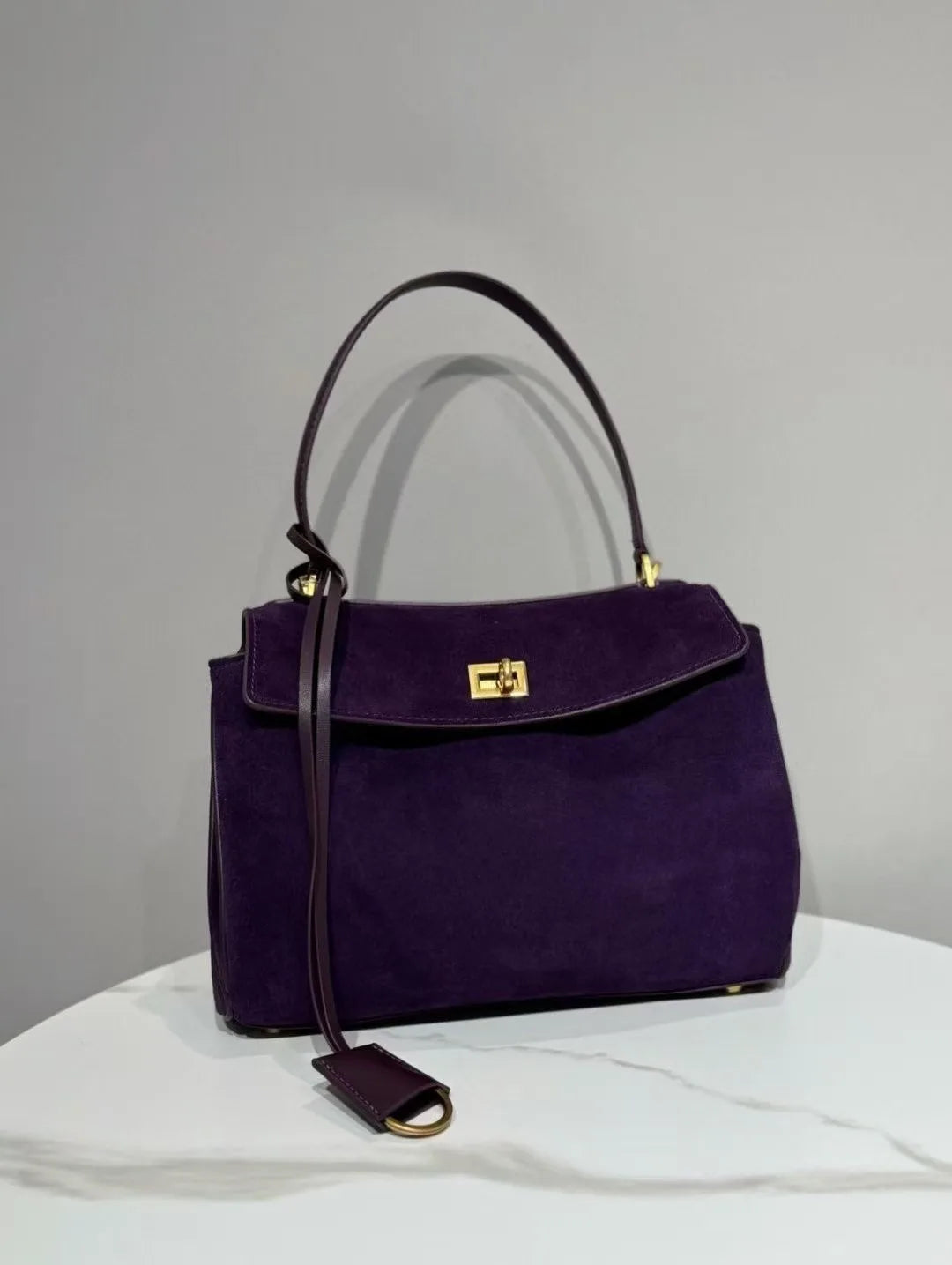Genuine leather handbags for women, glazed genuine leather tote bag, brown suede shoulder bag for ladies, modern personalized design 