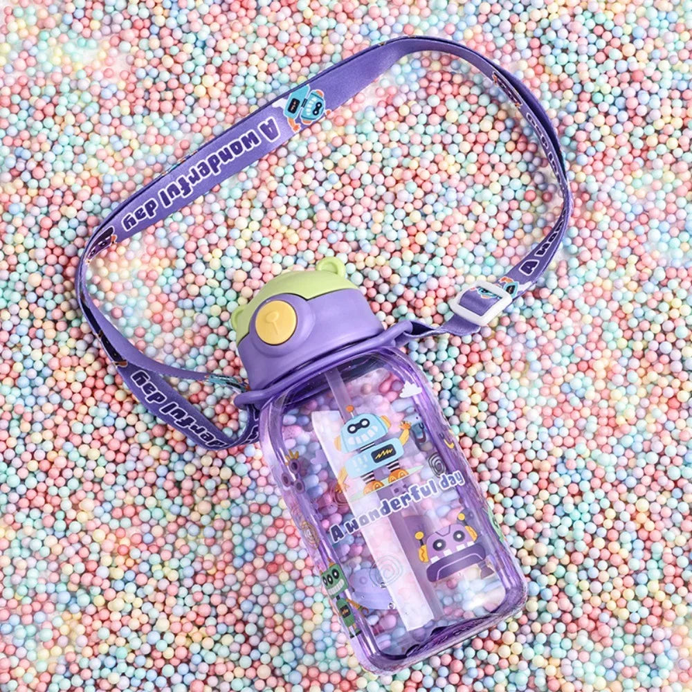 Bouteille d'Eau Portable de 650ml avec Paille pour Enfant, Sans BPA, Étanche, pour l'Extérieur