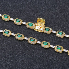 ESEllEM-Bracelet en Émeraude Glacée pour Femme, Bijoux à la Mode, Diamants, Coupe Coussin, Or Blanc, Incrusté Vert, Baguette Zcomprend