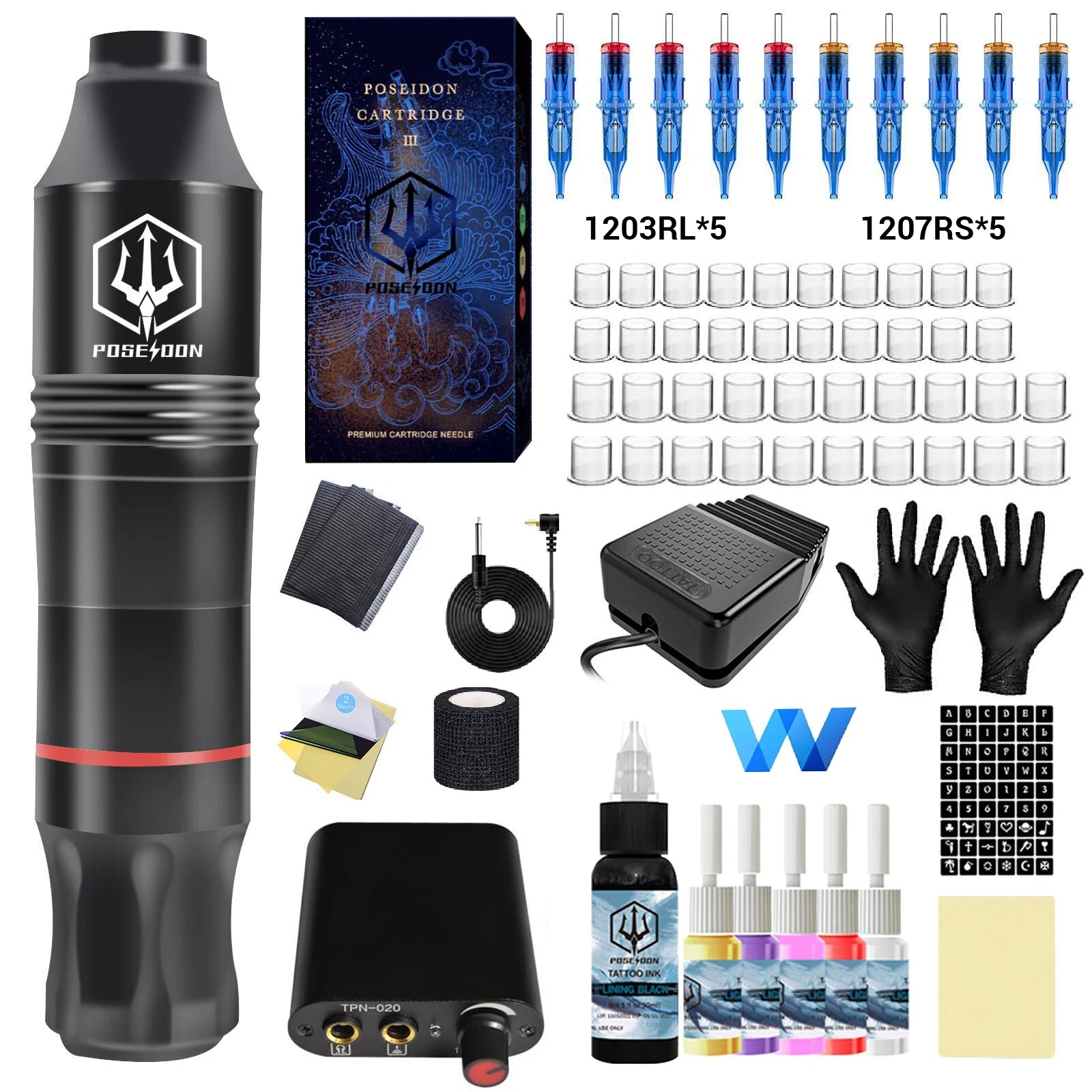 POSEIDON Kit de tatouage Kit de stylo de tatouage de haute qualité pour Kit de Machine de tatouage de maquillage Permanent 10 pièces Kit de pistolet de tatouage noir d'aiguille de tatouage