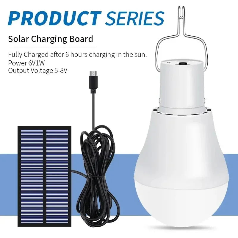 LED solar lamp, waterproof outdoor bulb, portable solar garden hanging hiking fishing emergency lights