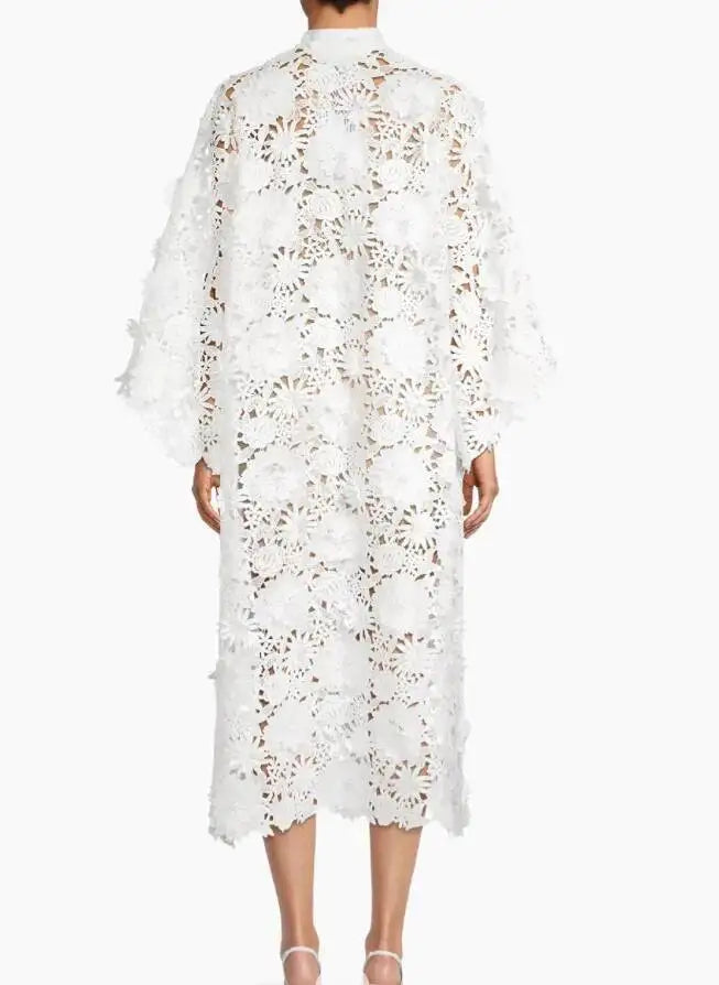 Robe femme faite à la main 3D brodée creuse robe design robe blanche pure robe de soirée élégante robe de banlieue