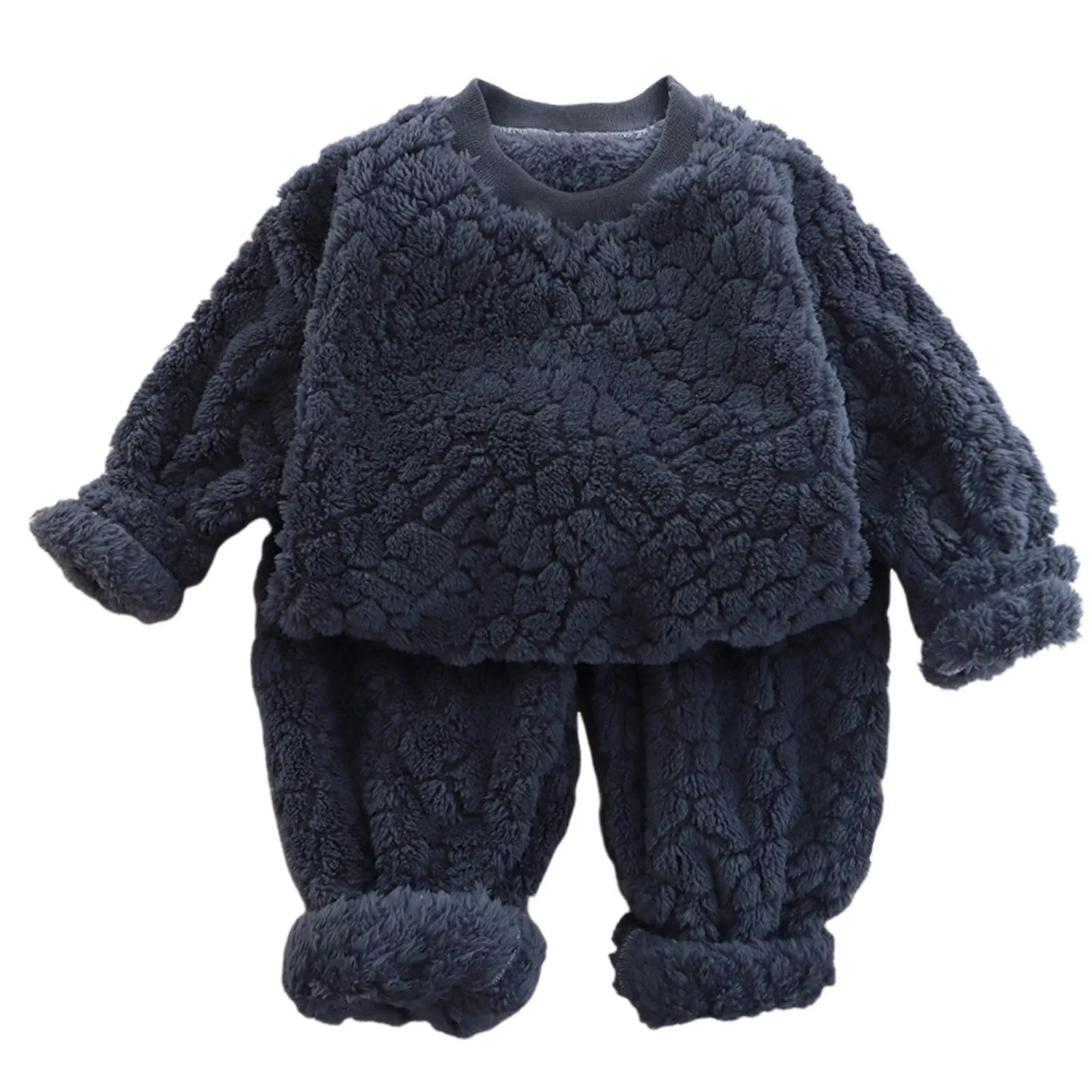 2t filles vêtements flanelle ensemble enfants deux pièces ensemble nouveau fourrure Jacquard ample col rond maison costume enfant en bas âge fille garçon correspondant