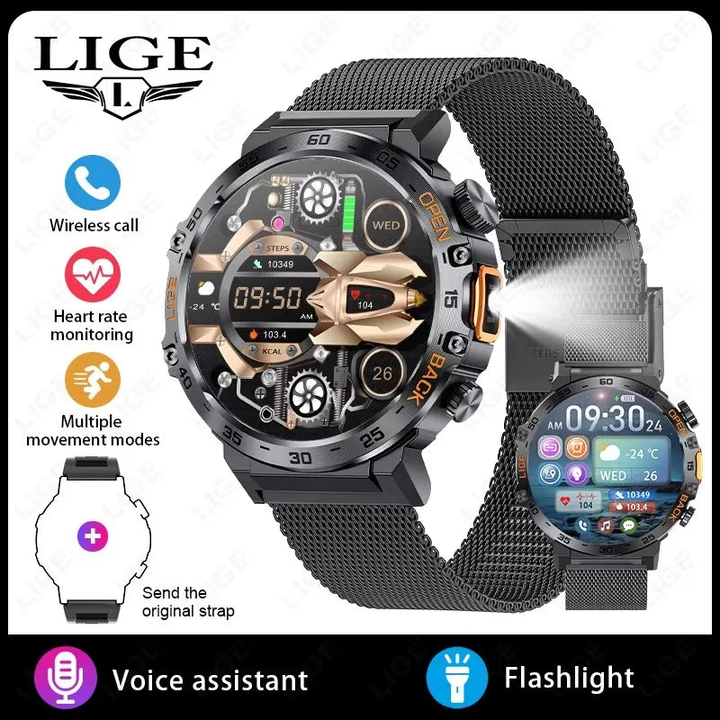 LIGE 2025 montre intelligente hommes Sport montres lampe de poche LED 360*360 Ultra HD écran étanche Fitness Bluetooth appel hommes Smartwatch