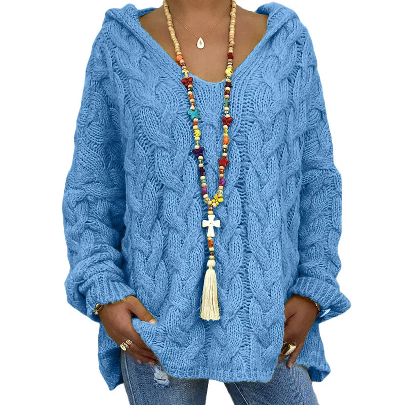 20 Colors Women's Loose Twist Knot Knitted Sweaters Autumn Winter Women's Hooded Knit Pullover Coats XXBLH-1058