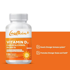 Vitamine D3 haute puissance 50 000 UI - 120 capsules végétariennes - Supplément de vitamine D sans gluten sans OGM