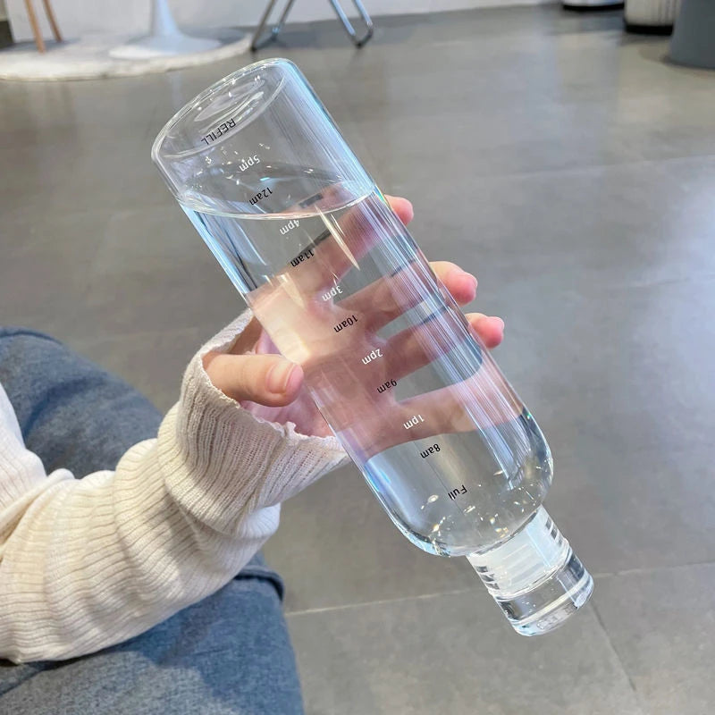 Nouvelle tasse d'eau Sport bouteille d'eau avec échelle de temps Couple en plastique Portable conteneur d'eau Anti-chute bouteille d'eau extérieure