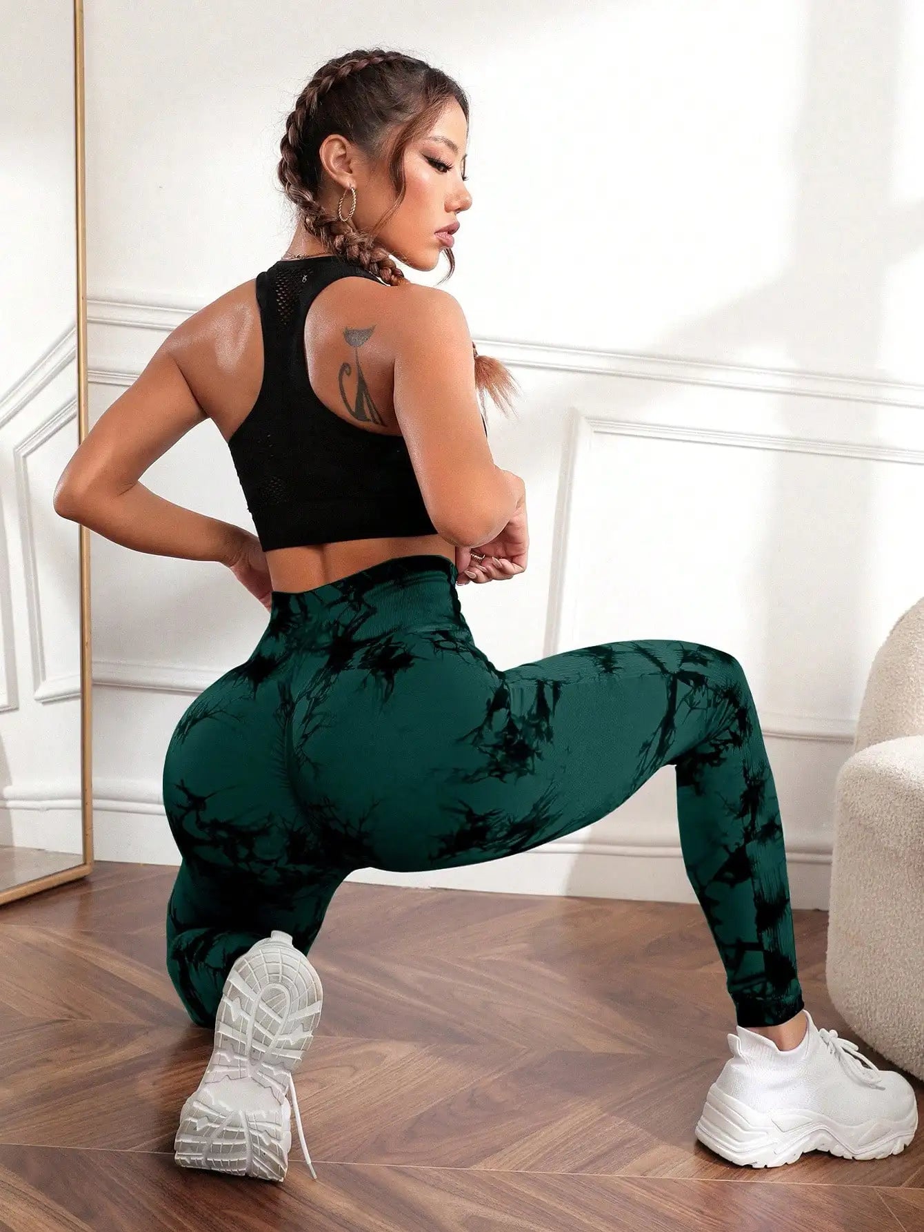 Women's seamless gym leggings, yoga pants, tie-dye, exercise tights, tummy control, high waist, workout pants