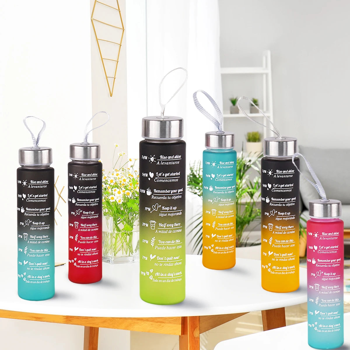Bouteille d'eau de 300ml sans BPA, anti-fuite, bouteilles de boisson de haute qualité avec marqueur de temps, Fitness, sport, réutilisable en plein air