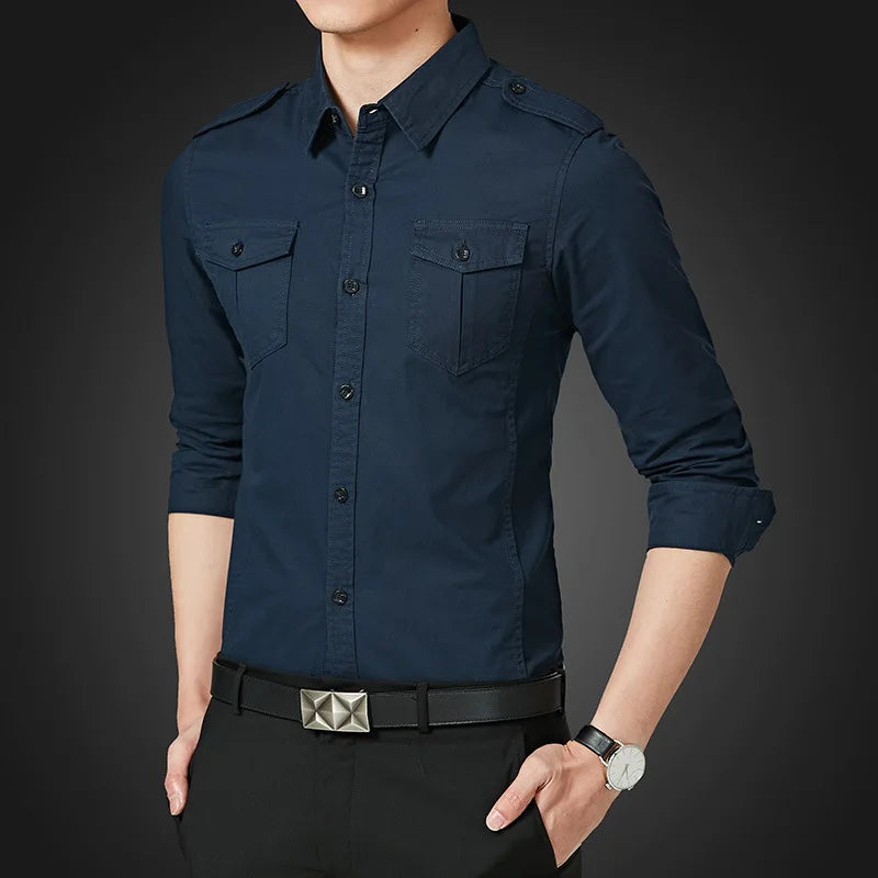 Chemises militaires pour hommes 2025 automne à manches longues vêtements de travail décontractés chemises de poche Camisas mince solide chemises militaires pour hommes Chemise Homme
