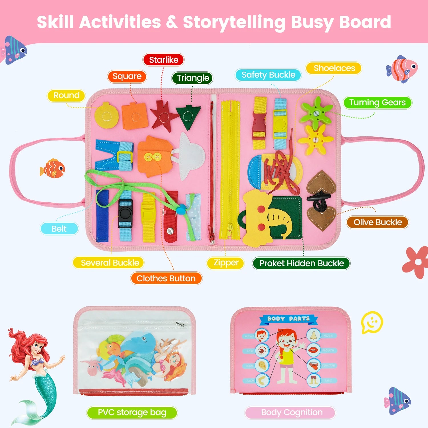 Livre d'activité Montessori en feutre pour tout-petits, planches sensorielles, motricité Fine, livre silencieux, jouets d'apprentissage préscolaire, cadeau éducatif