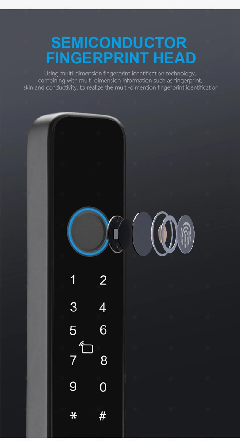 Serrure intelligente pour porte coulissante étanche, application TTLock Alexa, Code numérique par empreinte digitale, carte RFID, Anti-serrure électronique en verre d'aluminium