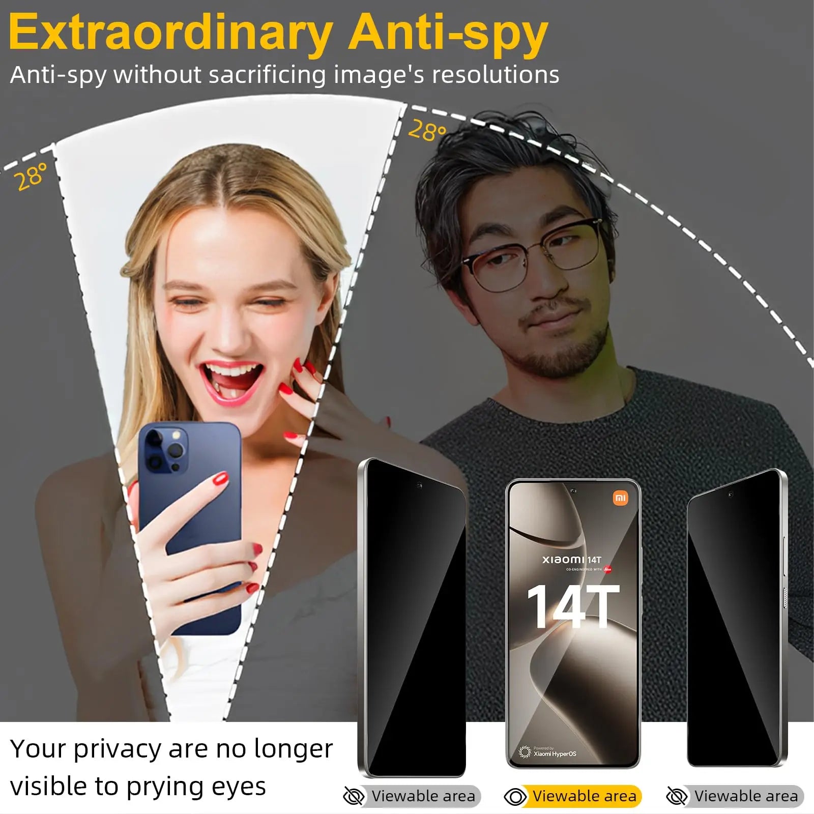 Protecteur d'écran Anti-espion pour Xiaomi 14T Pro, verre trempé, vie privée, Peep Scratch 9H, étui amical en mica à haute teneur en aluminium