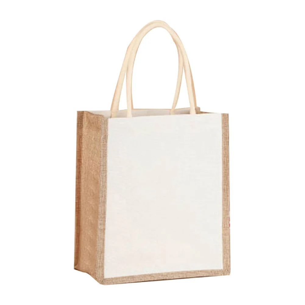Sac fourre-tout en toile de jute réutilisable vintage, sacs en lin faits à la main, sacs à main portables pour dames, sac d'épicerie, sac cadeau d'anniversaire et de mariage