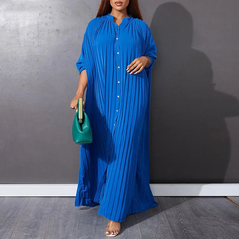 Femmes Eid robes musulmanes col montant simple boutonnage dubaï arabe robes Ramadan décontracté ample caftan robe solide plissé