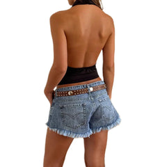 Haut court à col bénitier pour femmes, col licou, Sexy, drapé sur le devant, coupe basse, dos nu, froncé, dos ouvert, Coquette Y2k, fête, Club