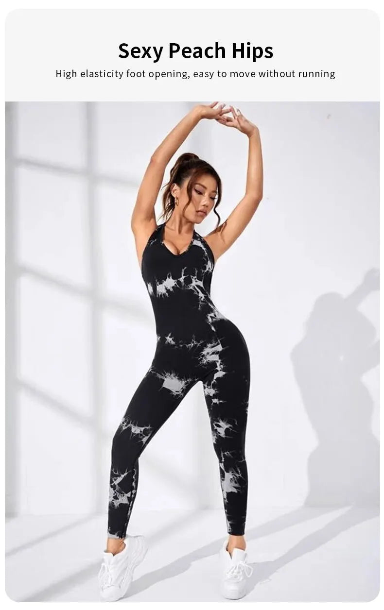 Sexy dos nu fronde femmes pleine saisons décontracté Fitness sport combishort sans manches mince vêtements de sport tout en un combinaison vêtements